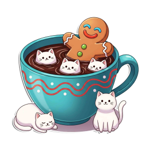 Cozy Hot Cocoa Mug with Gingerbread Man and Cat
